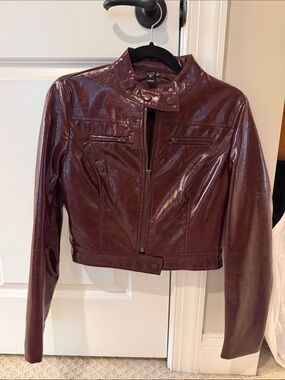 Windsor Burgundy Cropped Moto Leather Jacket
